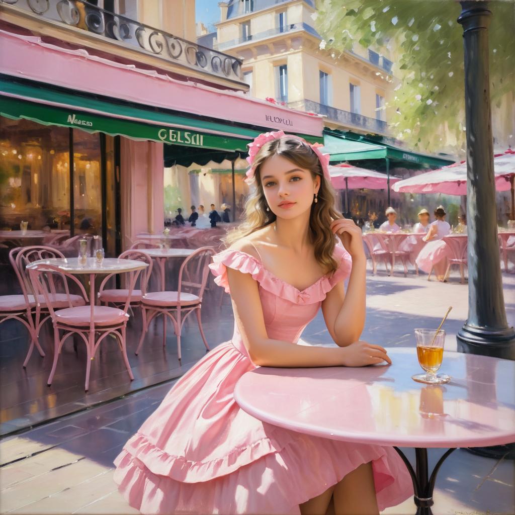 Impressionist Young Girl at Paris Café