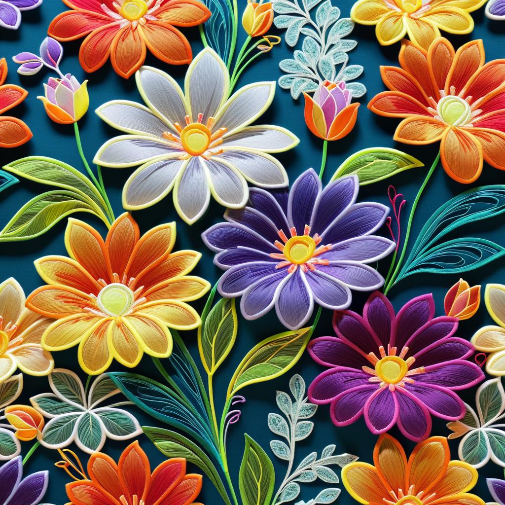 Vibrant Fabric Flower Bouquet Art