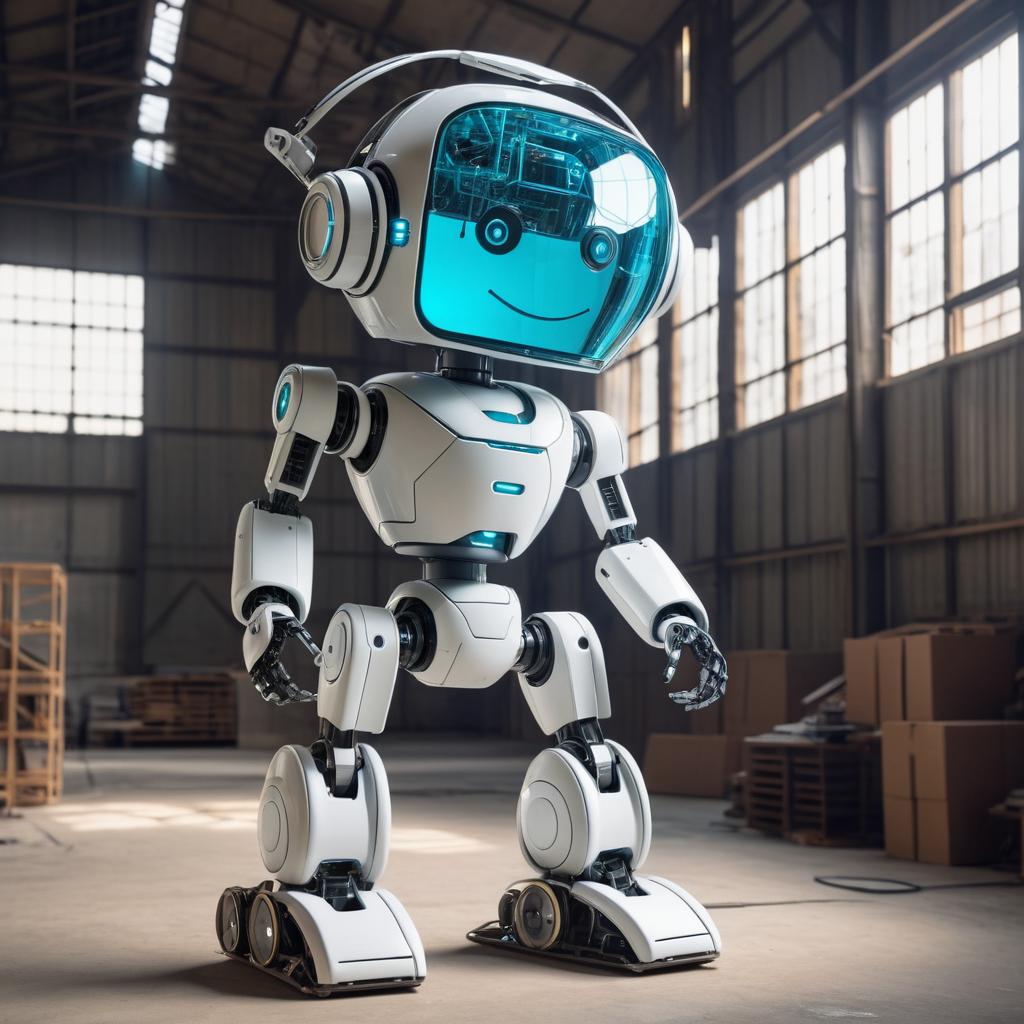 Futuristic Pinocchio Robot in Warehouse