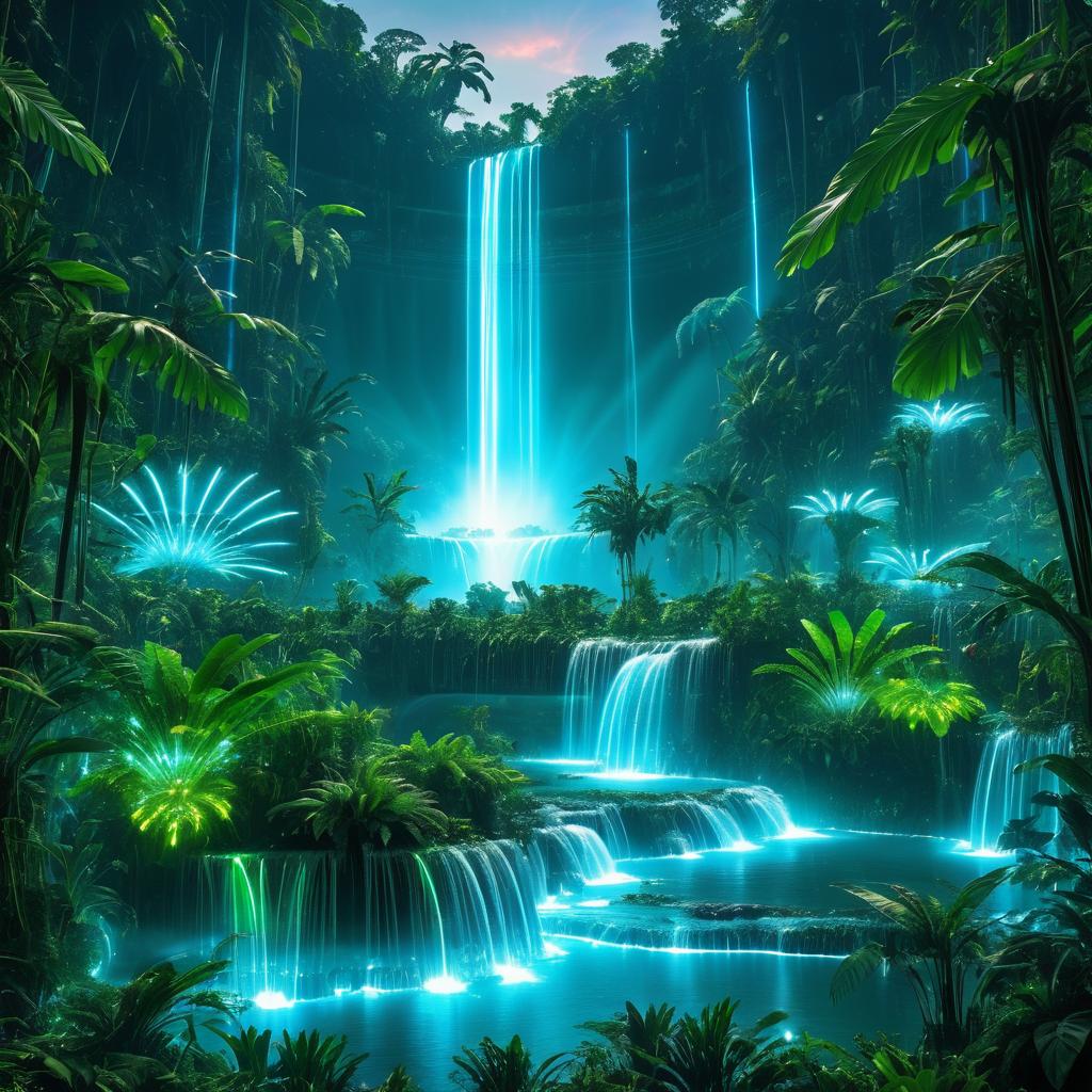 Futuristic Jungle with Luminous Sprites