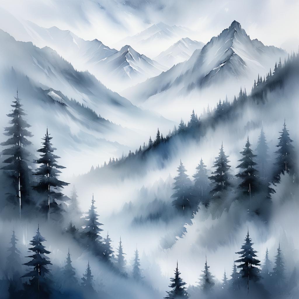 Majestic Mountain Range in Ethereal Fog