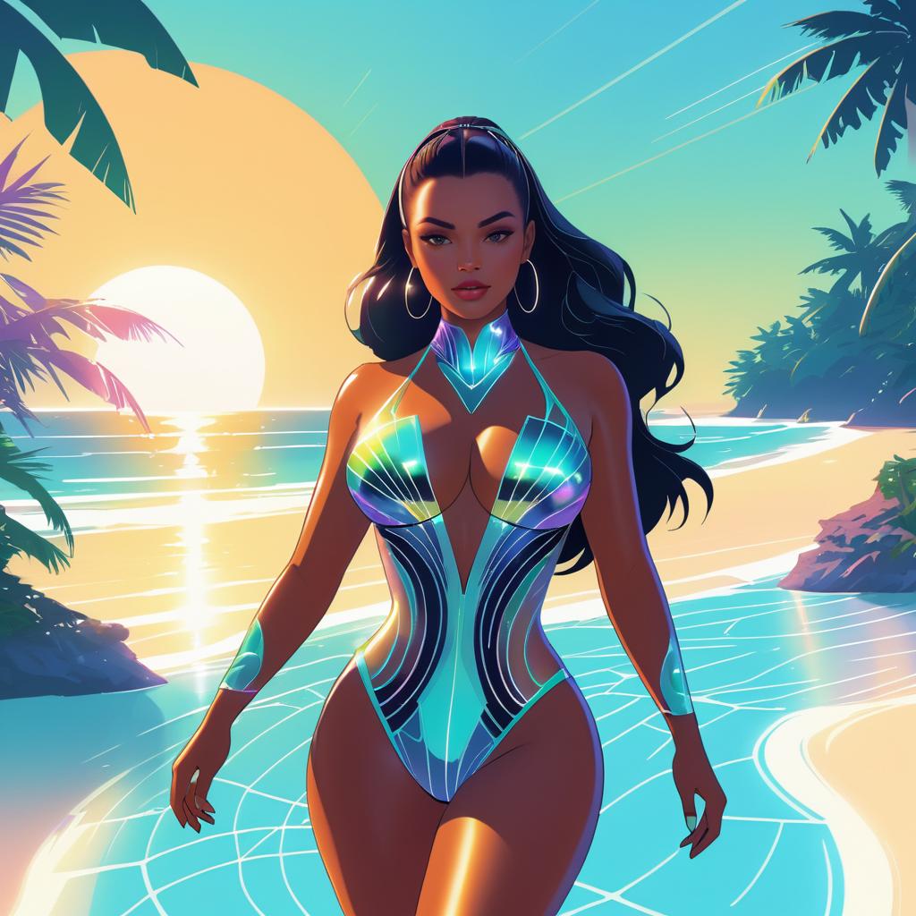 Futuristic Beach Fantasy Character Illustration