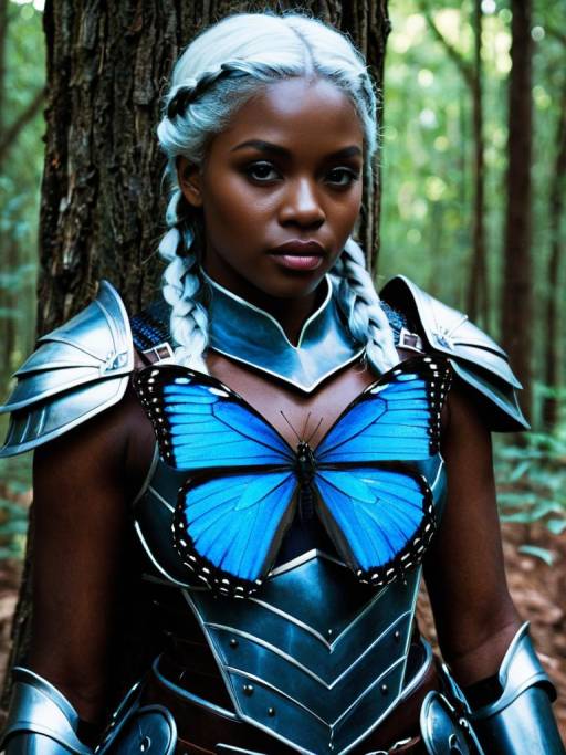 Dark-Skinned Warrior Woman with Blue Butterfly