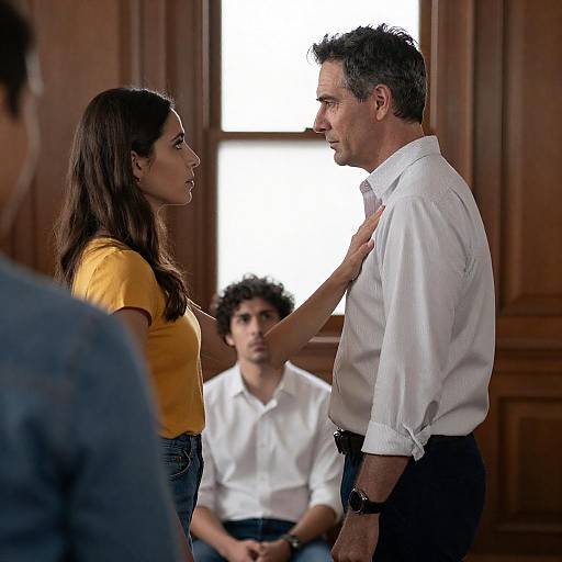 Tense Confrontation in Wooden Room