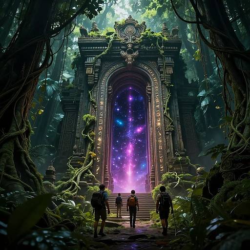 Ancient Jungle Temple with Cosmic Portal