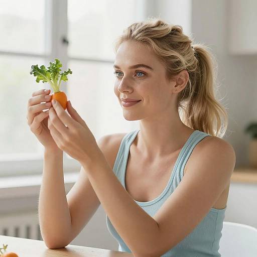 Blonde Woman Holding Leafy Vegetable