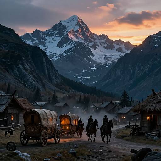 Medieval Caravan Through Mountain Pass