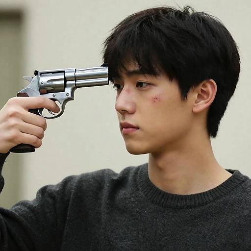 Intense Portrait with Revolver and Bruise