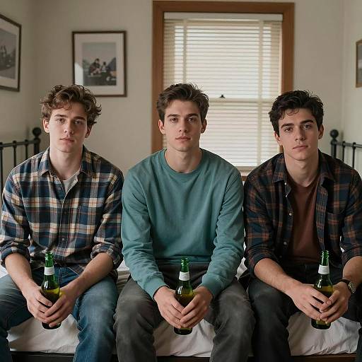 Three Friends Relaxing in Dim Light