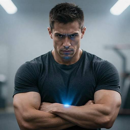 Intense Man with Glowing Blue Object