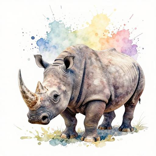 Ornamental Watercolor Rhinoceros Art