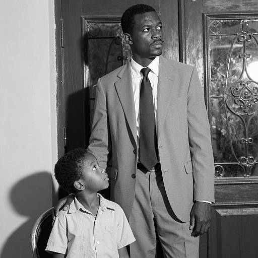 Serious Man and Curious Boy Portrait