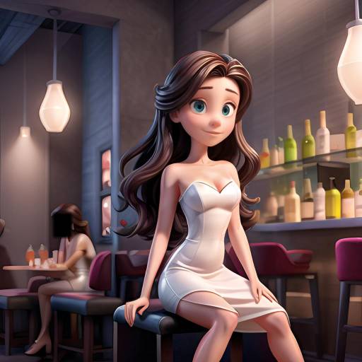 Woman in White Dress with Cocktail at Bar