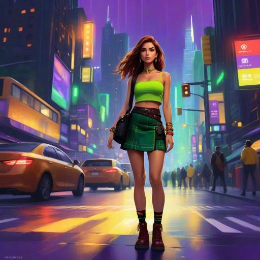 Empowered Woman in Neon Urban Nightlife