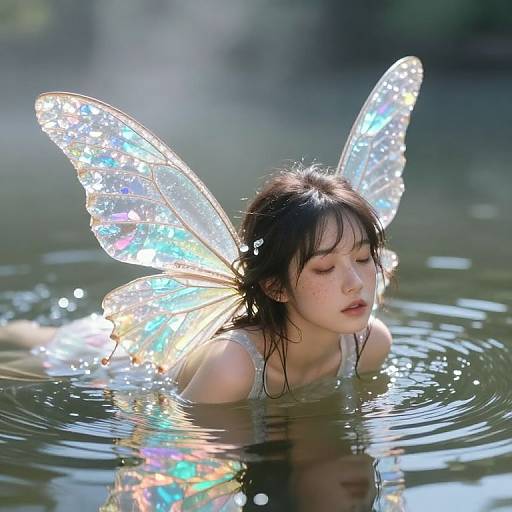 Iridescent Fairy Over Reflective Pond
