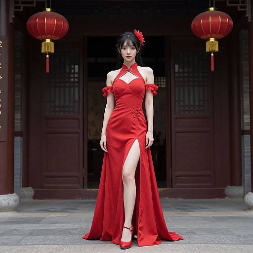 Red Lady in Lantern Glow