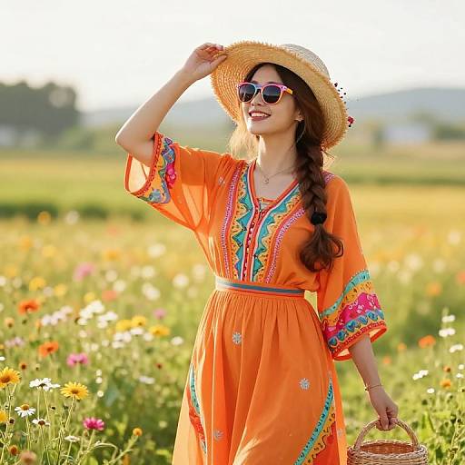 Joyful Woman in Vibrant Sunny Field