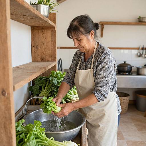 Elderly Woman Washing Garden Vegetables