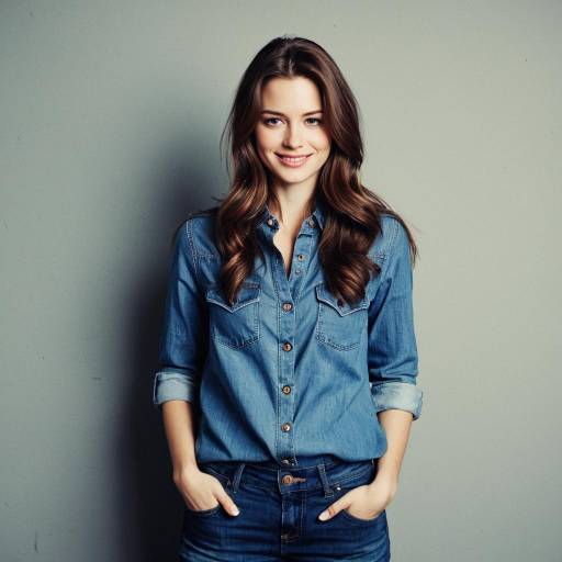 Smiling Woman in Denim Outfit