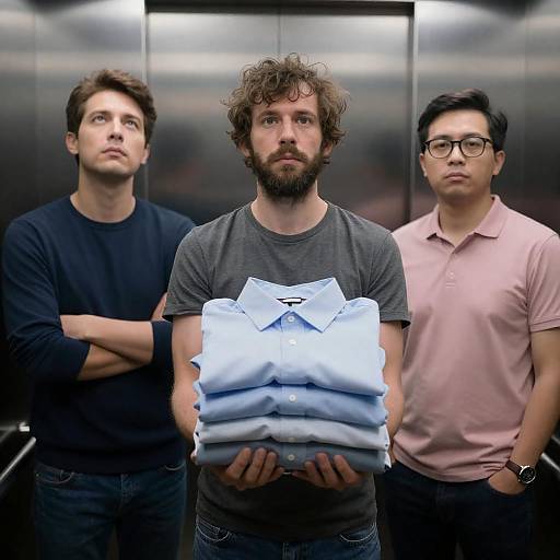 Three Men in an Elevator Scene