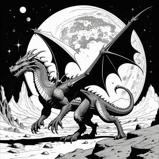 Comic-Style Dragon on Lunar Surface Comic-Style Dragon on Lunar Surface