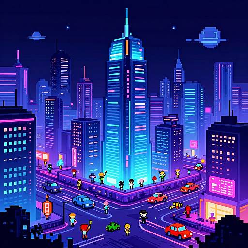 Pixel Art Cyberpunk Cityscape Night