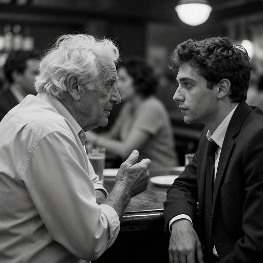 Black-and-White Bar Conversation Between Generations