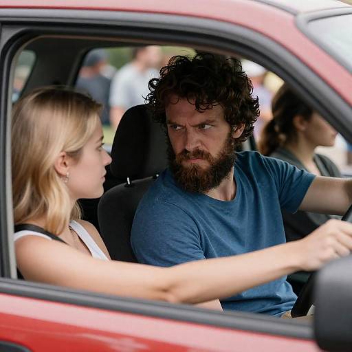 Angry Driver and Companion in Red Car