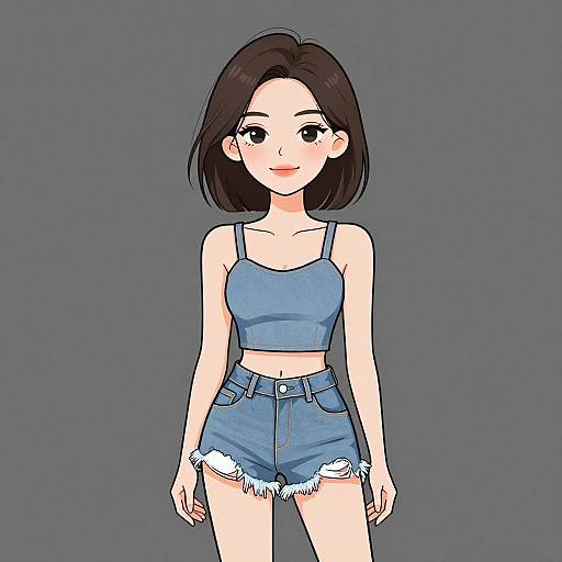 Denim Cutoff Shorts with Scoop Neckline