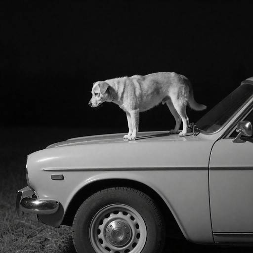 Classic Car and Dog on Rooftop
