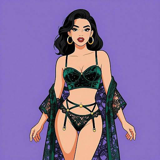 Retro Pin-Up Woman in Velvet Ensemble