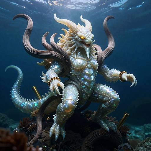 Opalescent Abyssal Leviathan with Art Nouveau Swirls