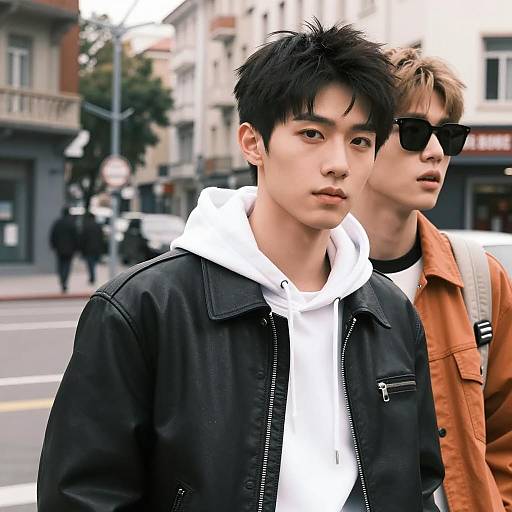 Two Young Men in Urban Street Fashion