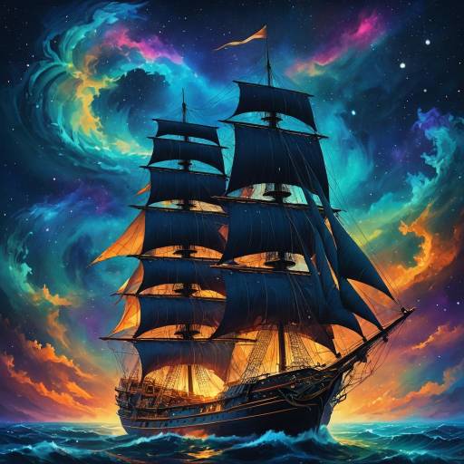 Majestic Ship in Cosmic Ocean Scene