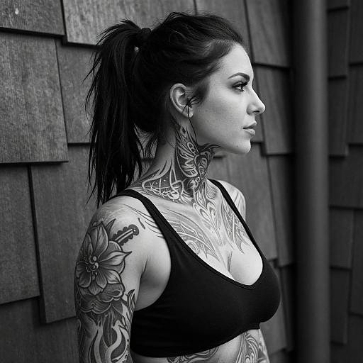 Edgy Black-and-White Tattooed Woman
