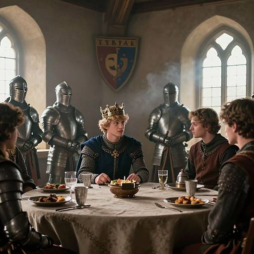 Medieval King and Knights at Feast Table