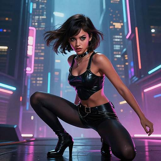 Jenna Ortega Cyberpunk Neon Portrait