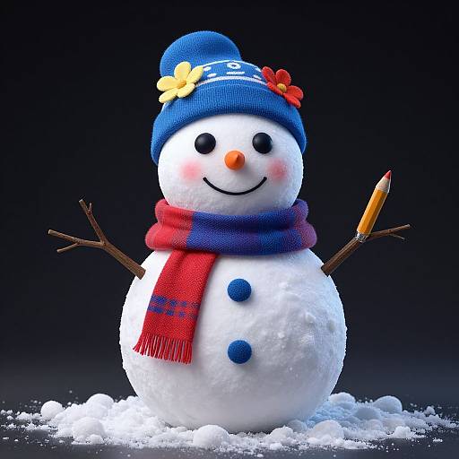 Hyper-Realistic Colorful Snowman Portrait