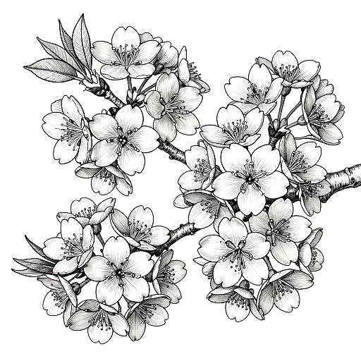 Realistic Cherry Blossom Coloring Page