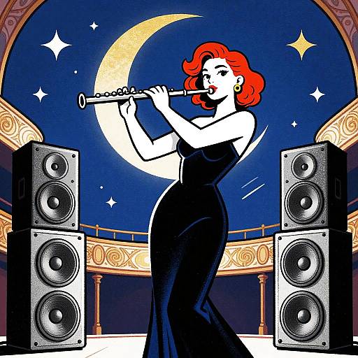 Elegant Flutist DJ in Ornate Theater