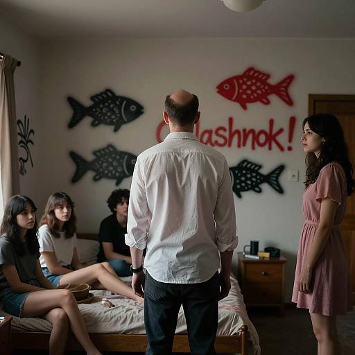 Man in White Shirt in Graffiti Room