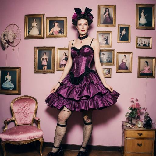 Woman in Fuchsine Satin Corset Bunny Outfit