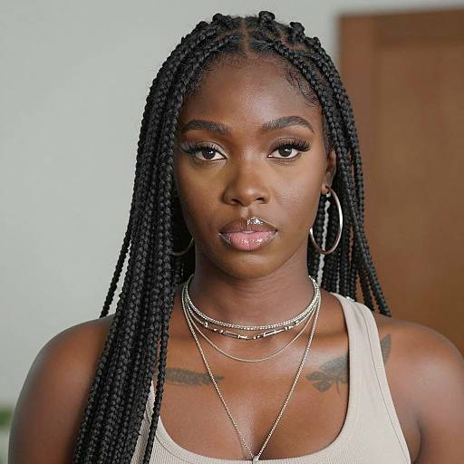 Portrait of Black Woman with Braided Hair and Jewelry