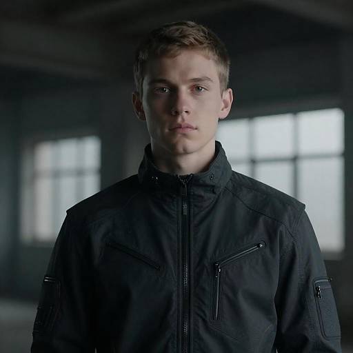 Contemplative Young Man in Futuristic Jacket