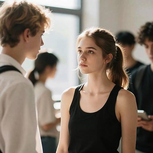 Young Woman and Man in Intense Conversation