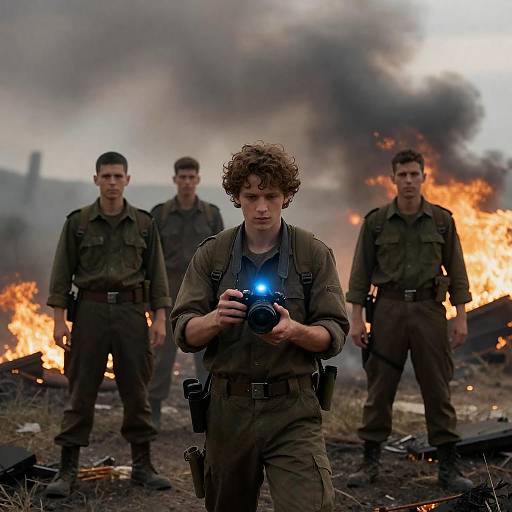 Dramatic War Scene with Four Figures