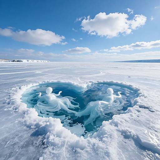 Ethereal Frozen Landscape with Heart-Shaped Pools