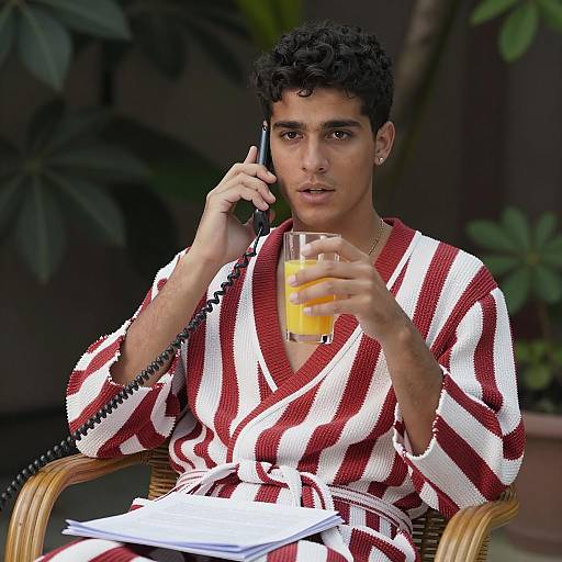 Relaxed Young Man with Phone and Juice