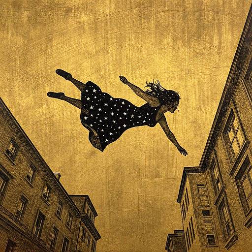 Minimalist Etching of Levitating Woman