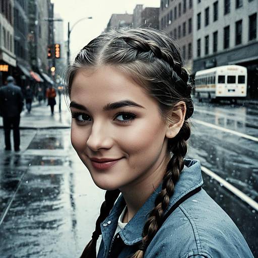 Thoughtful Teen in Rainy City Street
